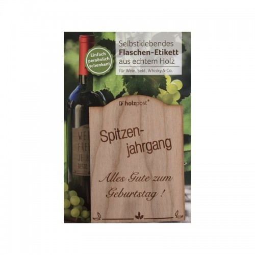 Wooden bottle label 'Vintage' in German » holzpost