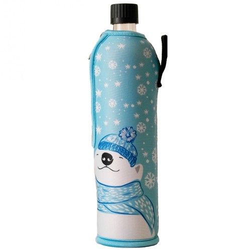 Reusable 0.5 l Glass Water Bottle & Polar Bear Neoprene Sleeve » Dora‘s