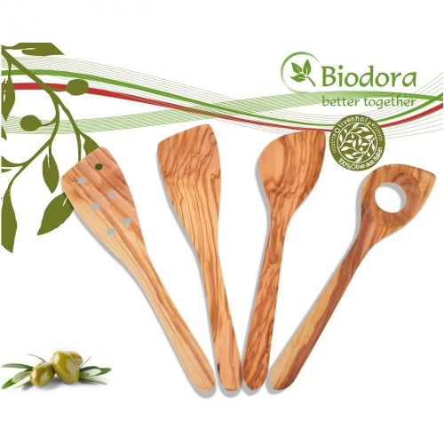 Biodora Olive Wood Spoons & Spatula Cooking Utensils