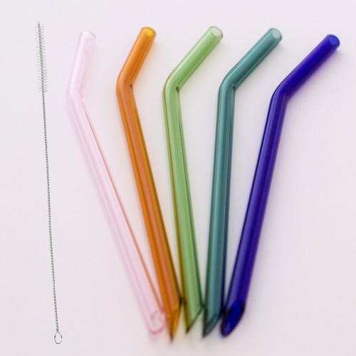 10 pc. curved Glass Drinking Straws 22 cm, bevelled bottom