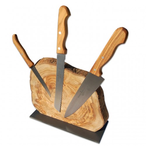 Olive wood tree trunk knife block RUSTIC incl. knives | D.O.M.