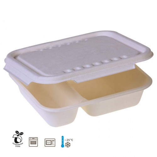 Naturesse® Sugar Cane Lunch Tray 2 Compartments & hinged Lid » Pacovis