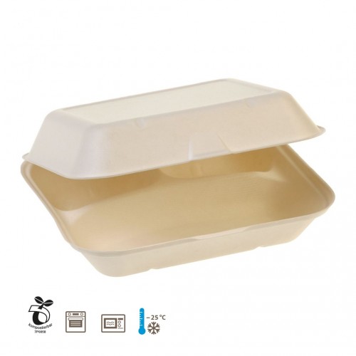 Naturesse® Sugarcane Menu Containers, 3 compartments, hinged-lid » Pacovis