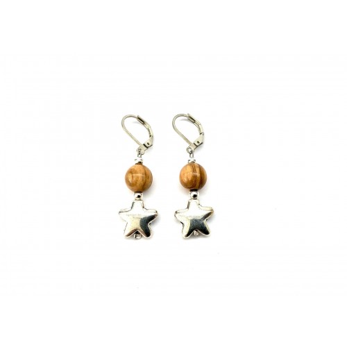Natural Life Dangle Earrings V30 Olive Wood Bead & Metal Star » D.O.M.