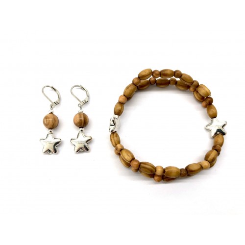 Natural Life Jewellery Set Olive Wood Beads & Metal Stars » D.O.M.