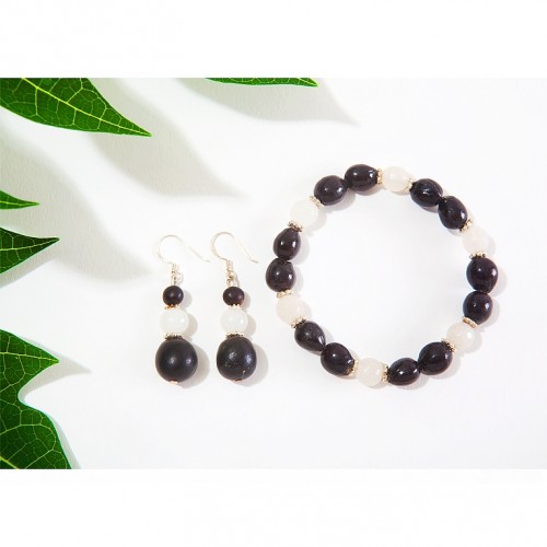 Beejika Jewellery Set Achat white & brown seed pearls - Sundara