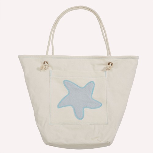 early fish Eco Beach Bag, Light Grey, with Starfish, Light Grey, Organic Cotton