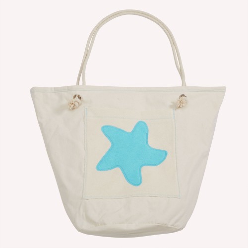 early fish Eco Beach Bag, Sea Blue, with Starfish, Organic Cotton
