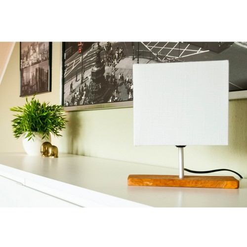 Natural wooden Table Lamp & Textile Shade Cube white » D.O.M.