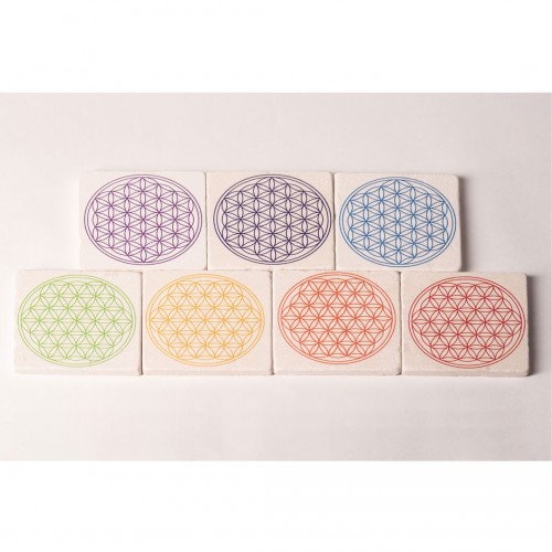 Sustainable Flower of Life Travertine Coaster Set of 7 » Living Designs