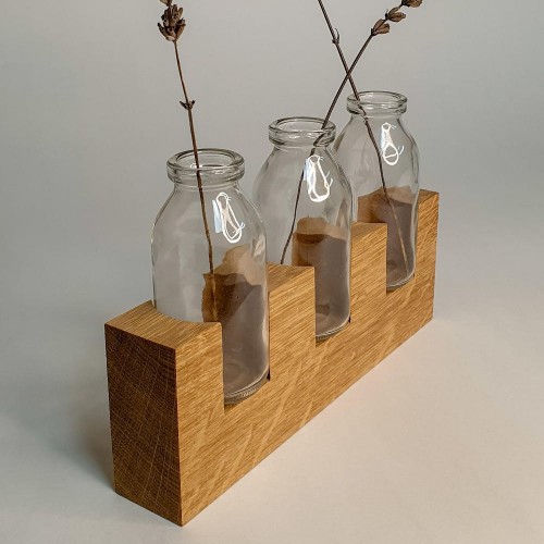 Dry Flower Oak - Bottle Vases on Wood Tray by 3.2