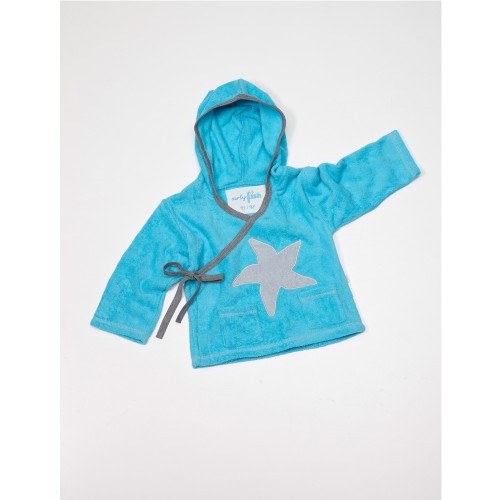Organic Wrap Top with Hood for Kids, sea blue with starfish