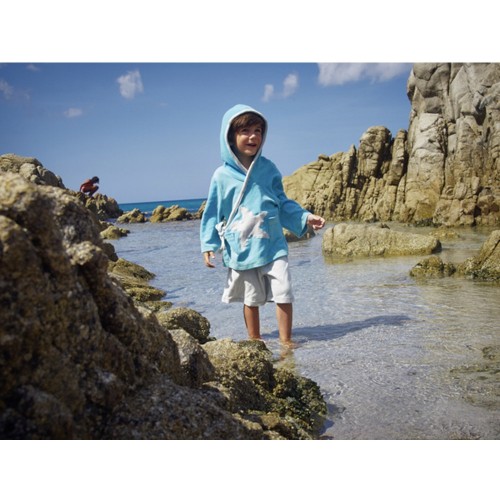 Organic Hoodie for Kids, sea blue with starfish