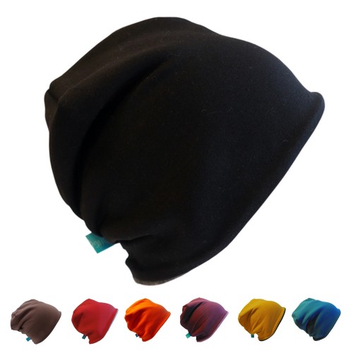 Winter Beanie Hat 'Line Plain Solid Colour' Organic Jersey & Fleece | bingabonga