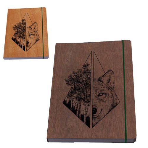 Eco Notebook for men »Wolf male« wooden book cover | Waldkind