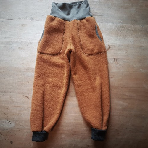 Kids Organic Wool Fleece Trousers Amber with Pockets | Ulalue