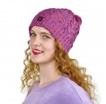 Alpaca Beanie Marie with Pompom & Cable-Knit, One Size, Rose mixed