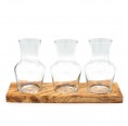 3 small Glass Carafes on Olive Wood Base | D.O.M. Olivenholz erleben