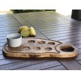 D.O.M. Olive Wood Serving Tray with shot glasses
