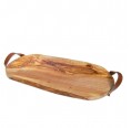 Olive Wood Serving Board with Leather Handles, Length 45-49 cm | D.O.M. 