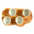 4 Dip Porcelain Bowls on Olive Wood Tray | D.O.M.