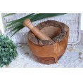 D.O.M. Olive Wood Mortar, Ø 5.51 in, rustic style, & Pestle