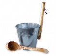 Sauna Accessory: Metal Bucket 3 L & Olive Wood Ladle | D.O.M. 