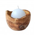 White Candle Ball in a round Bowl made of Olive Wood | D.O.M.