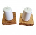 Porcelain Salt & Pepper Shaker Set on Olive Wood Base » D.O.M.