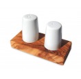 Salt & Pepper Shakers »Albert« of ceramic on olive wood tray | D.O.M.