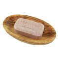 Apricot vegetable soap in oval olive wood soap dish | D.O.M.