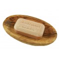 Lavender vegetable soap in oval olive wood soap dish | D.O.M.