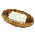 Milk vegetable soap in oval olive wood soap dish | D.O.M.