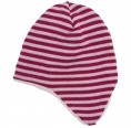 Ear Flap Baby Beanie striped berry/pink - organic wool/cotton | Reiff