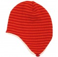 Ear Flap Baby Beanie striped burgundy/cayenne - organic wool/cotton | Reiff