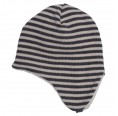 Ear Flap Baby Beanie striped stone/natural - organic wool/cotton | Reiff