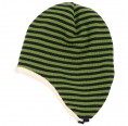 Ear Flap Baby Beanie striped navy/apple - organic wool/cotton | Reiff