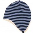 Ear Flap Baby Beanie striped navy/light blue - organic wool/cotton | Reiff