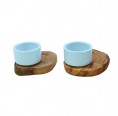 2 Porcelain Eggcup FLORENCE on rustic olive wood base | D.O.M.