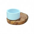 D.O.M. Porcelain Eggcup FLORENCE on rustic olive wood base