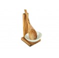 Cooking Spoon Holder - Olive Wood, with Cooking Spoon & Porcelain Bowl