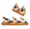 Porcelain spice & dip bowls FANO on olive wood tray & shovles » D.O.M.