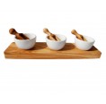3 Porcelain Dip Bowls FANO on Olive Wood Tray, with Shovels » D.O.M. 