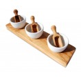 3 Porcelain Spice Bowls FANO on Olive Wood Tray, with Shovels » D.O.M. 
