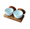 Spice & Dip Bowls PESARO Porcelain & Olive Wood