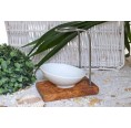 Olive wood shaving brush holder DESIGN PLUS & porcelain shaving bowl, oblique | D.O.M.