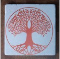 Living Designs - Durable individual Tree of Life Travertine Coaster – Orange