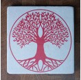 Living Designs - Durable individual Tree of Life Travertine Coaster – Red