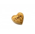 Engraved Solid Olive Wood Heart with inspiring Stroke – Liebe