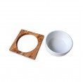 Ceramic Food Bowl 0.4 l in Olive Wood Holder, non-slip pads| D.O.M. 